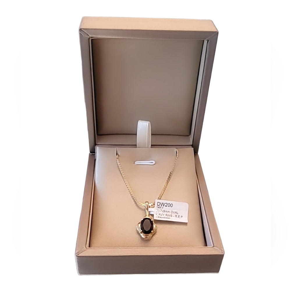 14K Solid Italian Yellow Gold Natural Smoky Topaz Necklace - Picture 4 of 5